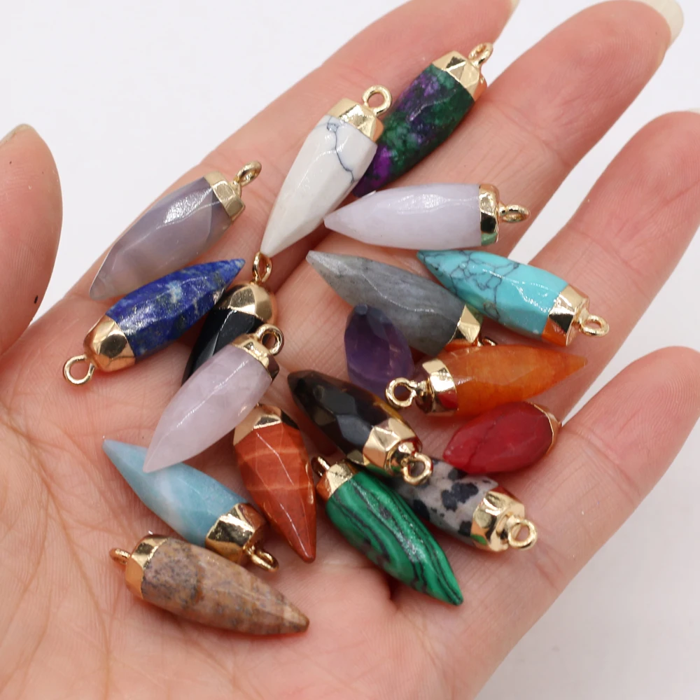 

Natural Semi-precious Stone Section Pendant Quartz Tiger Eye Stone Agate Amethyst for DIY Necklace Jewelry Making Gift