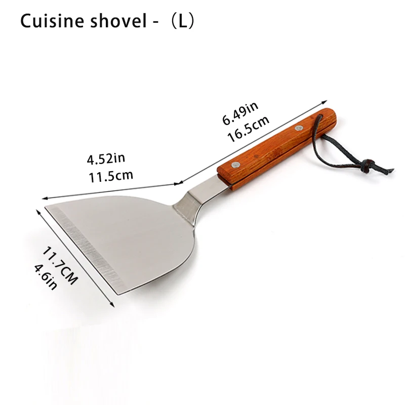 Cuisine shovel-L Кухонный шпатель, деревянная ручка, гриль, Тернер, нержавеющая сталь, металл, скребок для блинов, теппаняки, Hibachi, сковорода, кухонная утварь - Цвет: Cuisine shovel-L