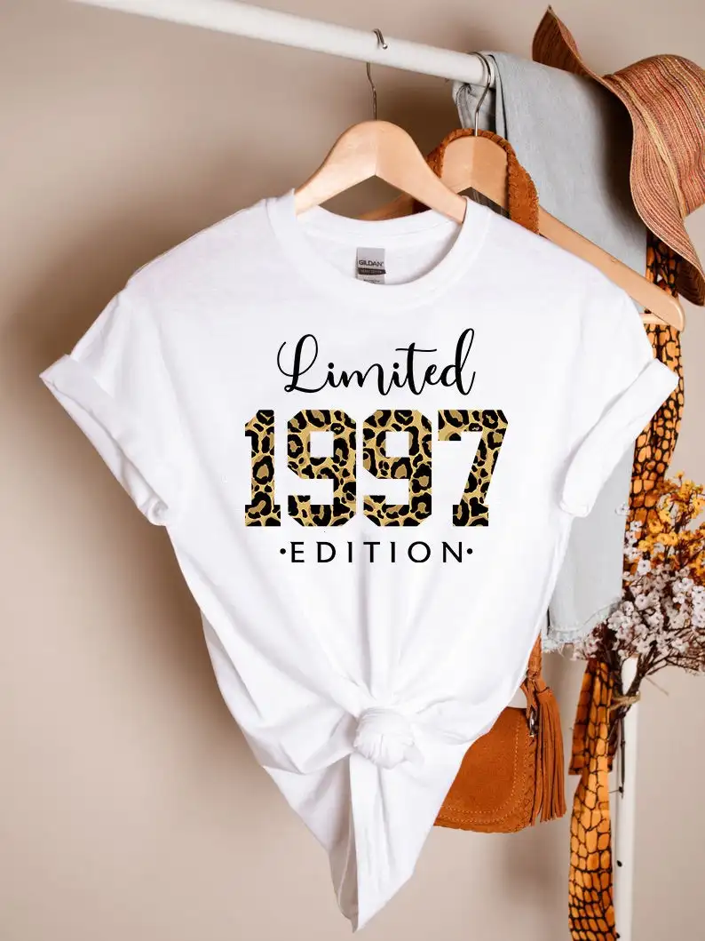 

Limited Edition 1997 Shirt Leopard Sweatshirt 25th Birthday Gift Harajuku Female Clothing 100%Cotton Letter T-shirt Short Sleeve