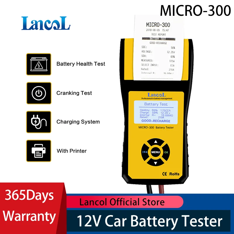 

LANCOL MICRO300 Digital Car Battery Tester With Printer 12V Auto Battery Diagnostic Tool Professional Battery Testing Printer