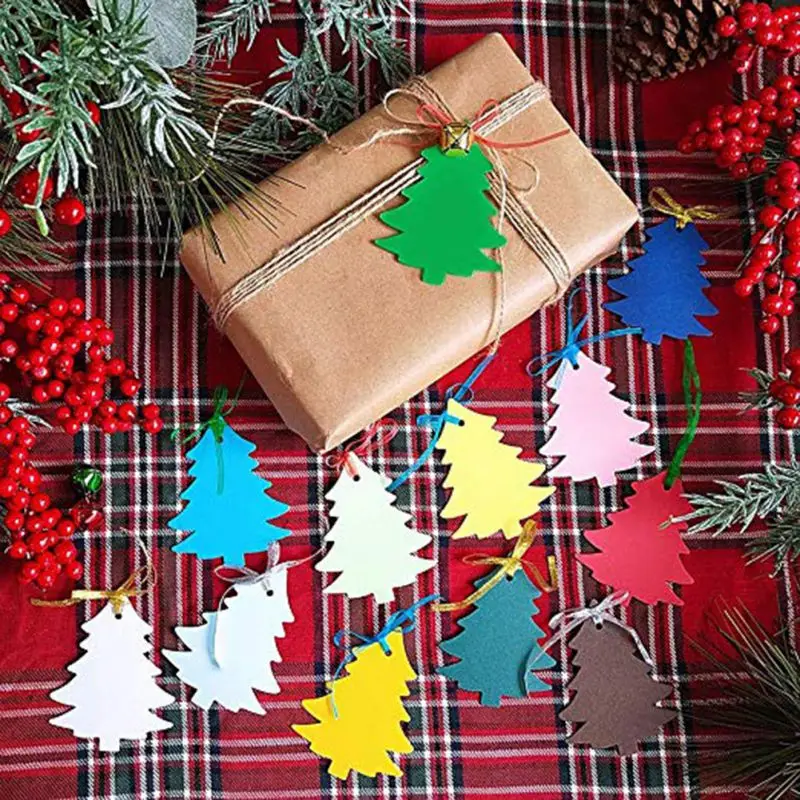 

12 Colors Christmas Tree Gift Tag Signage With Organza Ribbon Holiday Season Party Gift Tag 120PCS