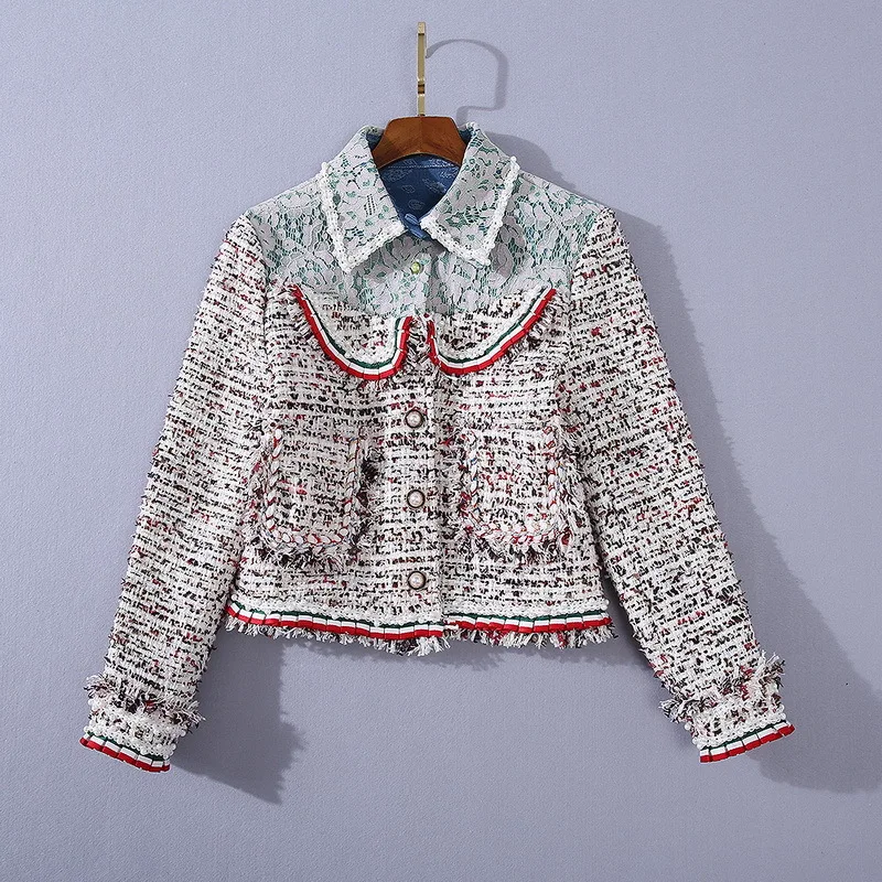 

European and American women's wear 2020 winter new style Long-sleeved lace patchwork tweed jacket skirts Fashion suits