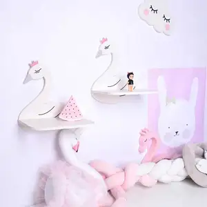 Детская полка скандинавского стиля, настенная подвесная стойка для рукоделия, стеллажи для детской комнаты для девочек, Декоративная вешалка для хранения в форме короны лебедя