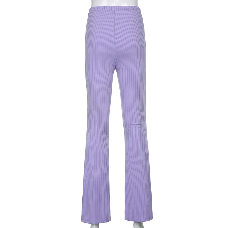 

Sweetown Purple Ribbed Y2K Joggers Women Knitted Flare Pants Slim High Waist Aesthetic Trousers Female Vintage 90s Sweatpants
