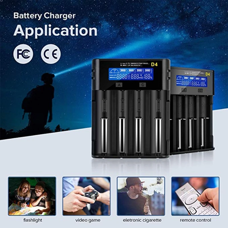 

18650 Battery Charger Smart Universal 4-Bay Charger Automatic LCD Display Fast Charging Rechargeable AAAA/AAA/SC/C/F6 HCCY