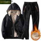 Спортивная одежда больших размеров 6xl для мужчин, зимняя мужская одежда, уличный спортивный костюм, мужской комплект из двух предметов, с шерстяной подкладкой для бега, 15839