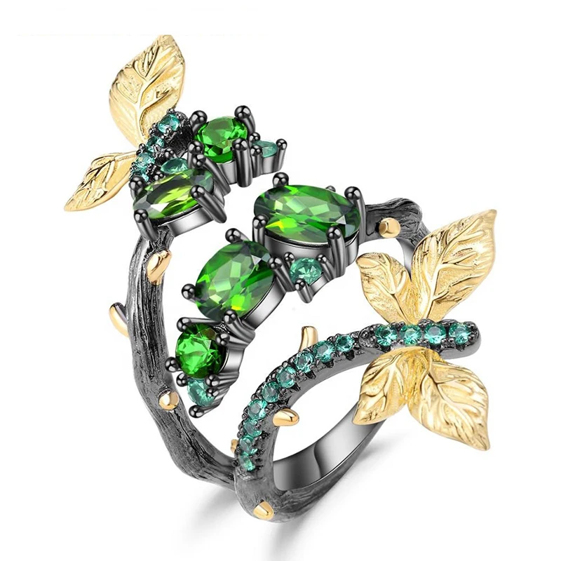 

925 silver female ring wedding chrome diopside gemstone ring 210331-45