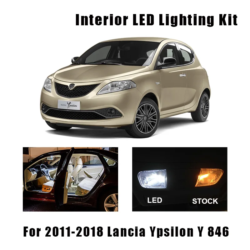 8 Bulbs White Canbus Car LED Interior Map Dome Ceiling Roof Light Kit For Lancia Ypsilon Y 312 846 2011-2018 Trunk Cargo Lamp