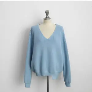 Женский вязаный пуловер с v-образным вырезом, однотонный Свободный Повседневный свитер с асимметричным подолом, модель T98318D в Корейском стиле на осень, 2019