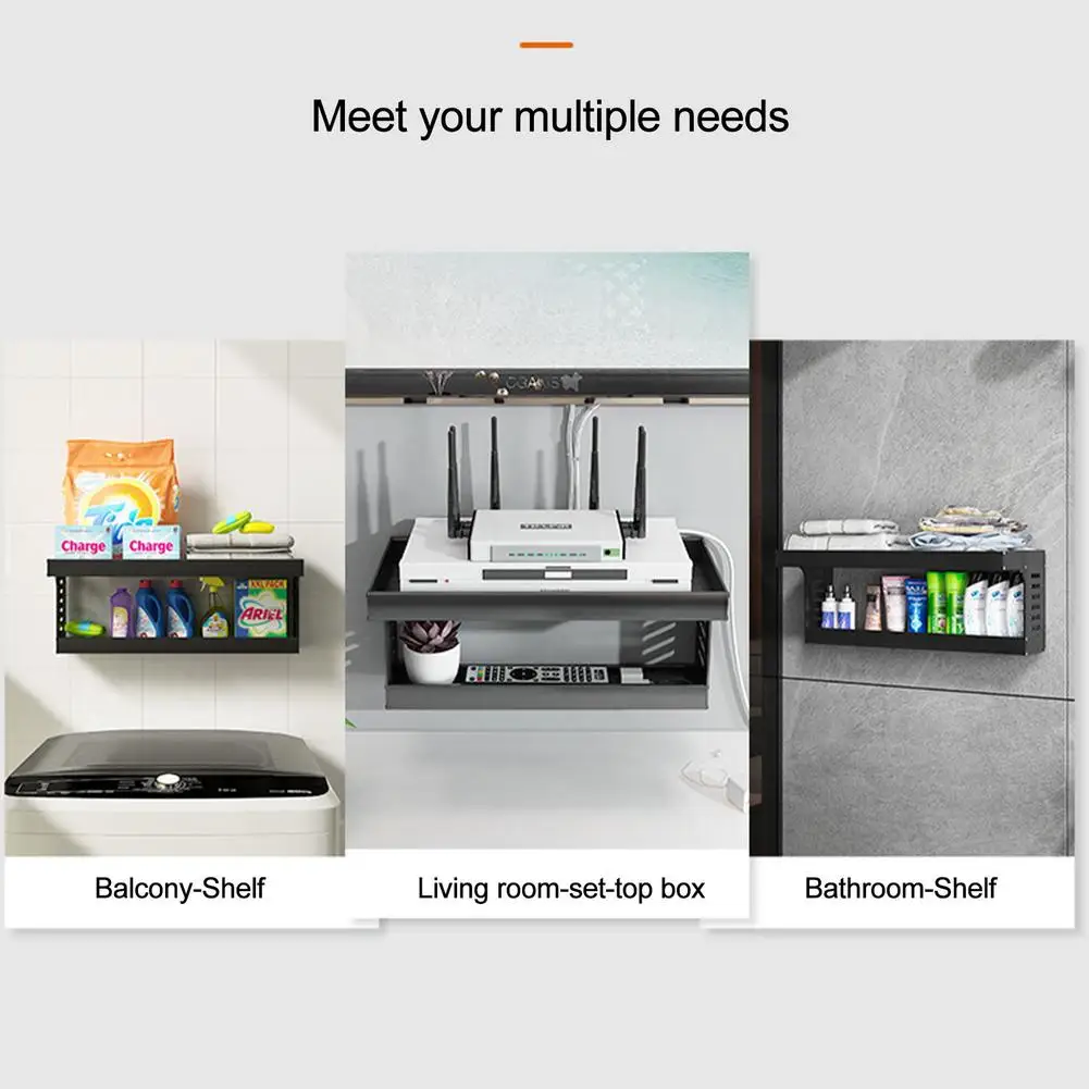 black iron wireless wifi router storage bracket tv set box shelf wall hanging plug board bracket cable home storage organizer free global shipping