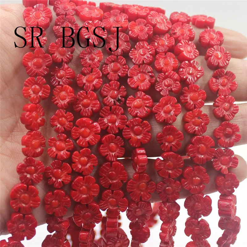 Бесплатная доставка натуральные 10 11 мм Монета двойной резной цветок красный коралл драгоценные камни бисер