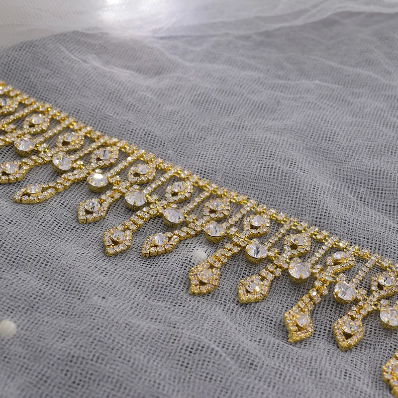 5 ярдов/партия золотая отделка аппликация ширина 8 см стразы свадебное платье