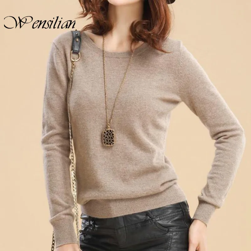 Вязаный женский свитер пуловеры с круглым вырезом базовые женские свитера