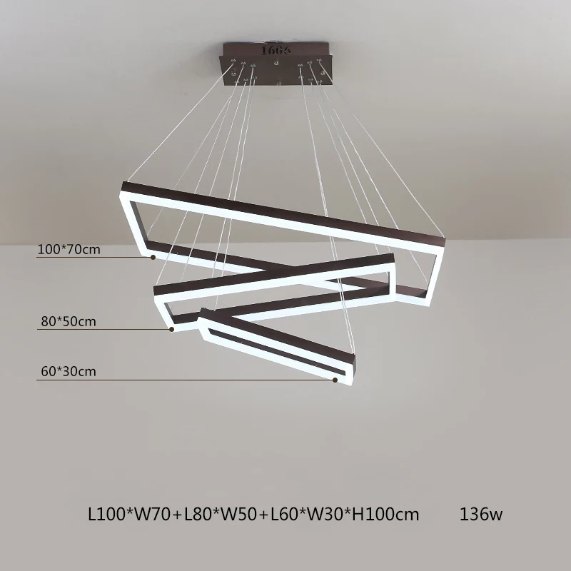 60x30 80x50 100x70cm Прямоугольный современный светодиодный подвесной светильник для гостиной, спальни, столовой, черный/белый/коричневый алюминиевый домашний декоративный акриловый подвесной светильник - Цвет корпуса: 60x30 80x50 100x70cm