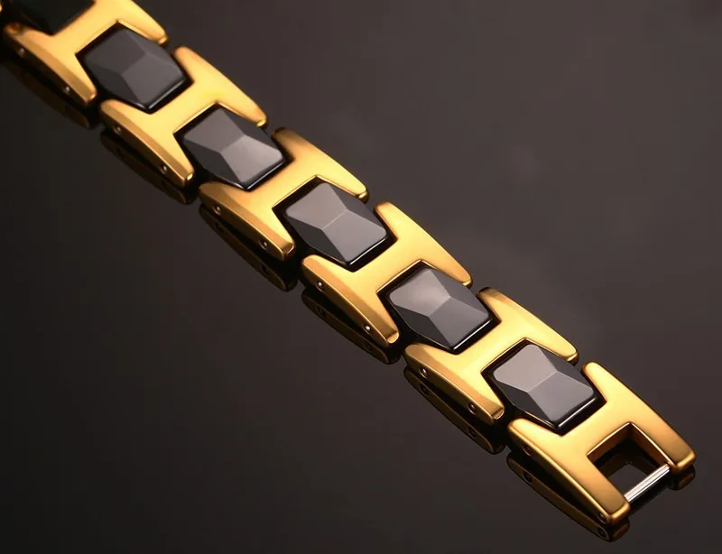 Мужской позолоченный черный мощный браслет с магнитами в стиле панк здоровый из