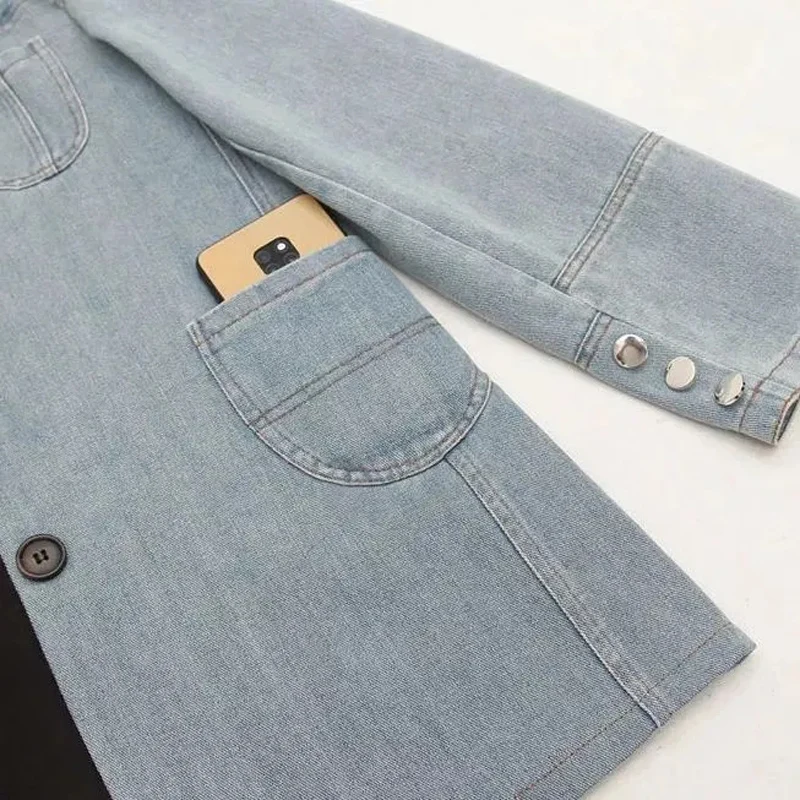 Женские джинсовые костюмы в стиле пэчворк весенние деловые для работы и офиса с