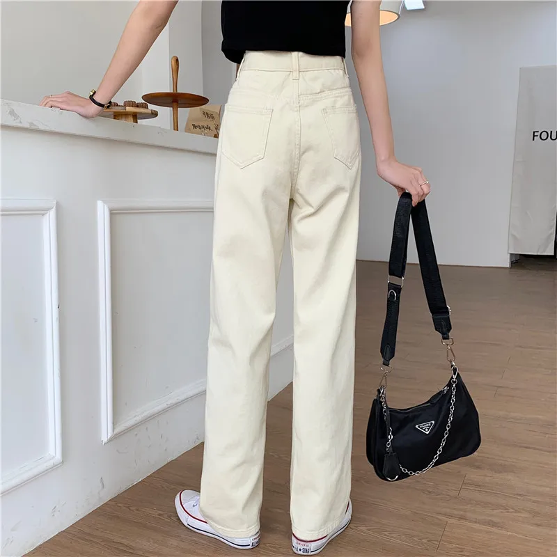 

Love Embroidery High Waisted Jeans Women Clothing Spring Autumn New Korean Loose Casual Trouser Straight Wide Leg Pants Hipster
