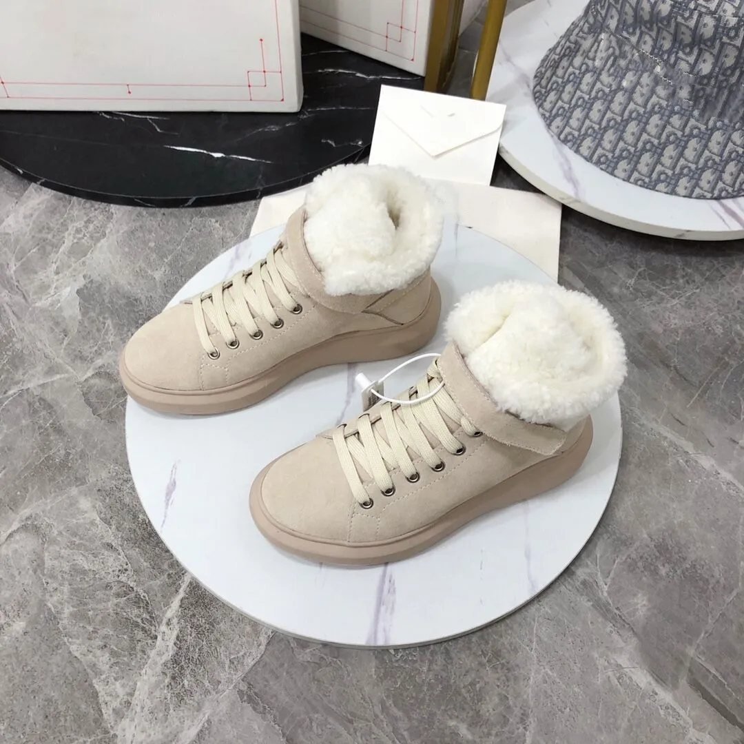 

Hot Brown Black Wool High Top Woman Snow Boots Thick-soled Plus Velvet Cow Suede Casual Warm Sports Shoes Designer Brand Shoes