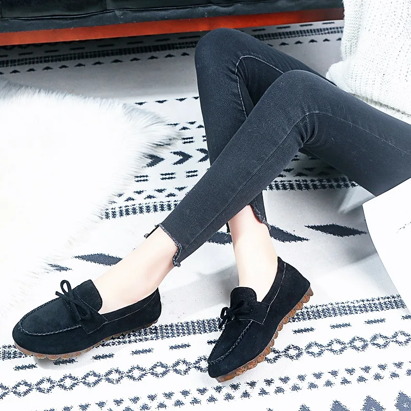Flat-bottomed Plus Velvet Loafers Women's Autumn and Winter 2021 Round Toe Bow Casual Shoes Lazy Shoes Non-lace Overshoes