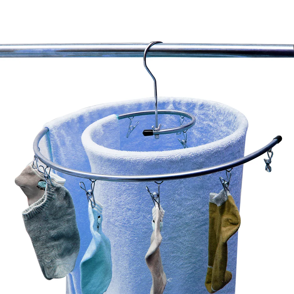 Бесконтактная стальная сушилка для белья с зажимами прищепки спиральная вешалка