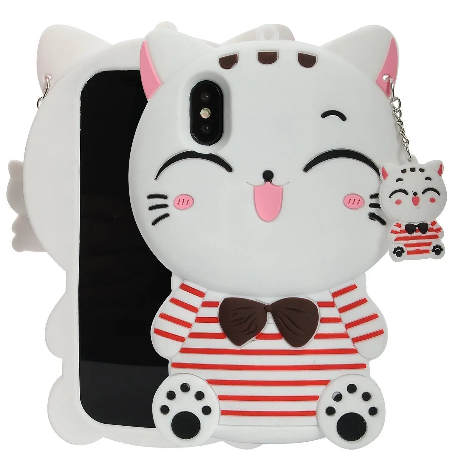 Для iPhone 5, 5S, 5C, SE, 6, 6s, 7, 8 Plus, X, XS, XR, XS Max, 3D, милый детский чехол для мобильного телефона с мультяшными животными, мягкий силиконовый чехол-накладка - Цвет: White Striped Cat