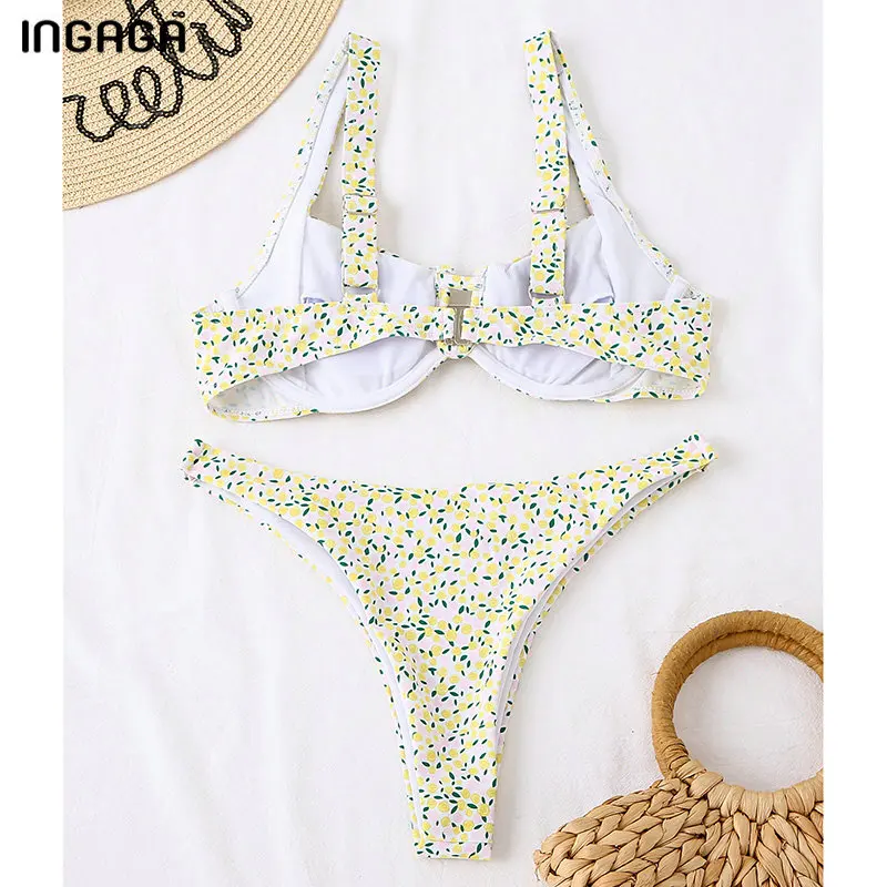 

INGAGA Push Up Bikinis Thong Women's Swimsuits Cut Out Swimwear Biquini Sexy Pink Bathing Suits 2021 New Strap Summer Beachwear