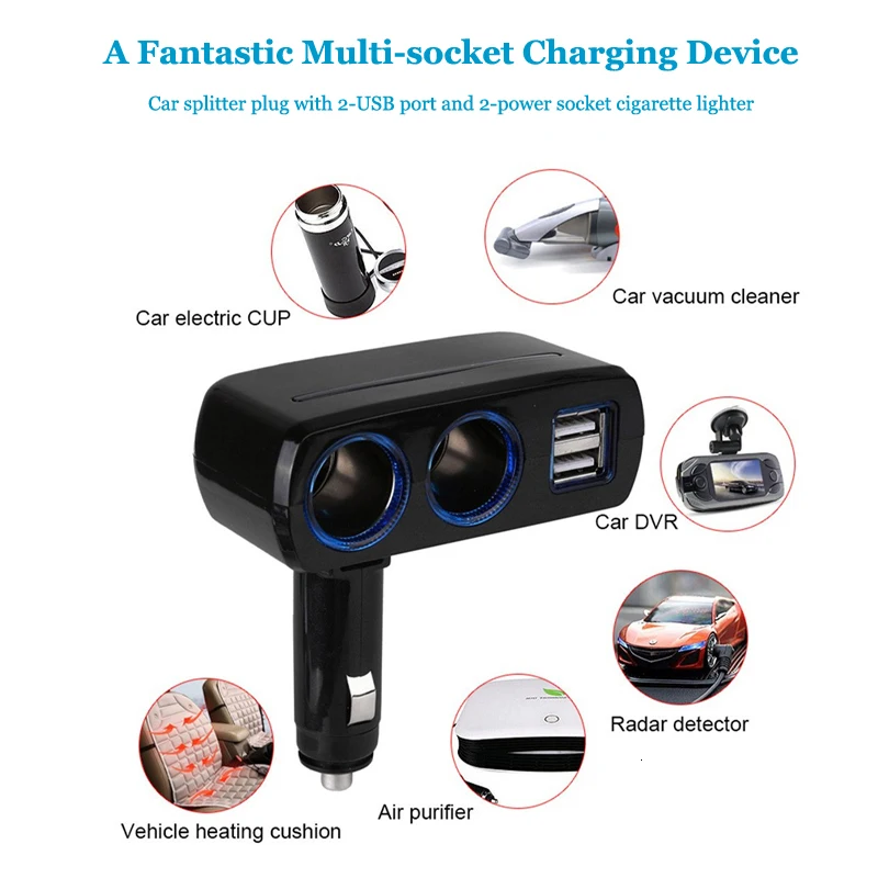 Автомобильный прикуриватель разветвитель Разъем конвертер Авто двойной USB 12-24 в 120 Вт светодиодный зарядное устройство адаптер питания для телефона MP3 DVR gps