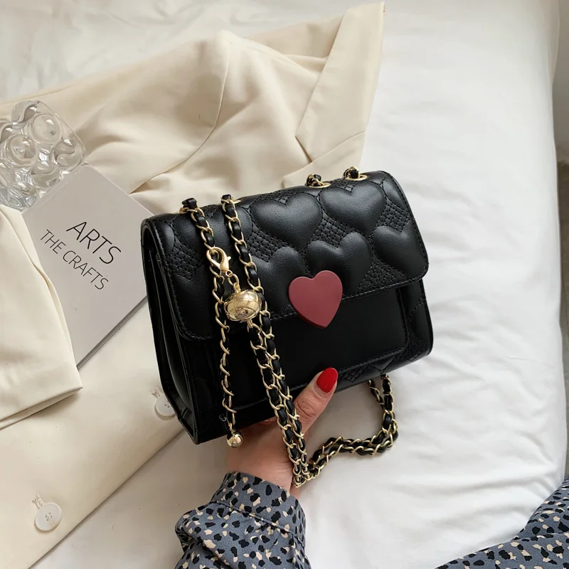 

Love Embroidery Thread Small Square Bag 2021 New Korean Version Sweet and Cute Chain Shoulder Bag Female Messenger Bag