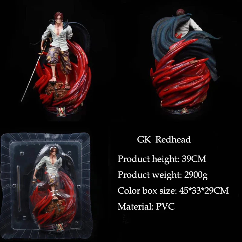 

39CM Japanese Cartoons Anime Action Figure One Piece Large Four Emperors Red Hair Shanks PVC Statue Collectible Model Kids Toys