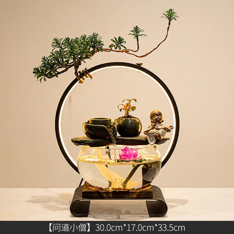 

Landscape Creative Fish Tank Chinese Style Natural Office Breeding Fish Tank Led Light Ecosystem Acquario Aquarium Decor EI50YG