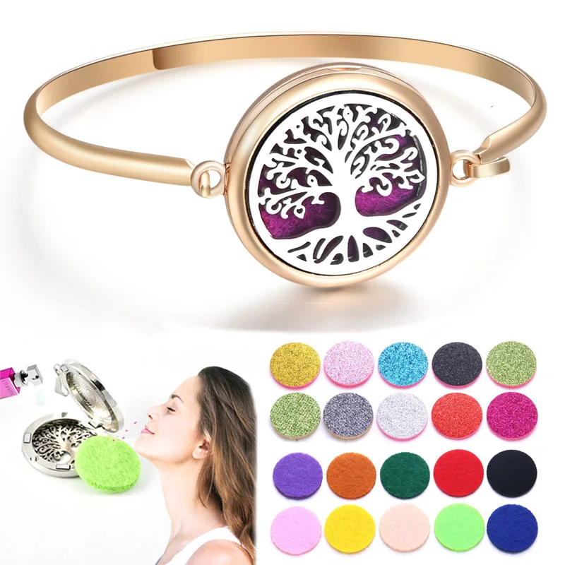 

Gold Perfume Bracelet Essential Oil Diffuser Aromatherapy Locket Bracelet Tree of Life 316L Stainless Steel Diffuser Bracelet