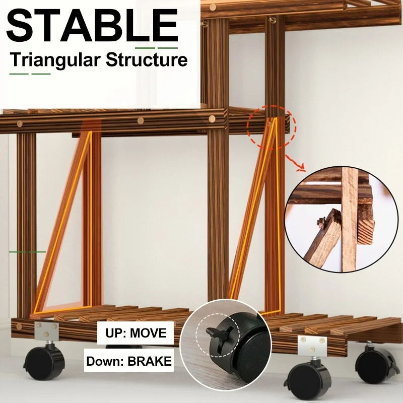 Мульти ярусный деревянный завод стойка для цветов с колесами растения полки в