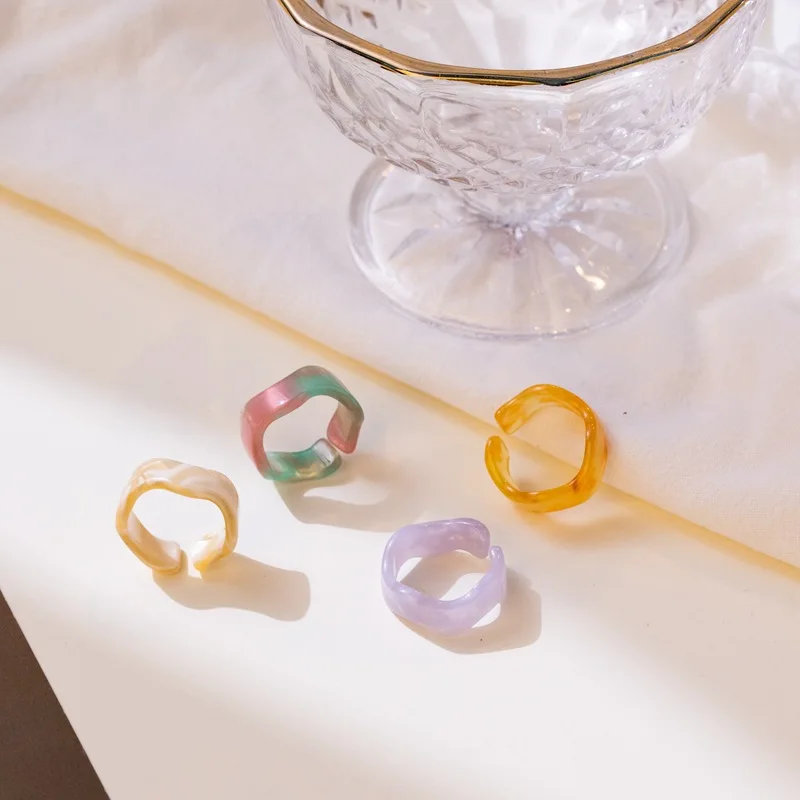 

Colorful Acetate Weave Finger Ring Geometric Opening Resin Acrylic Chain Ring