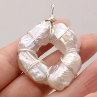 natural irregular round silver wire white pearl pendant handmade crafts diy necklace earrings jewelry accessories gift making