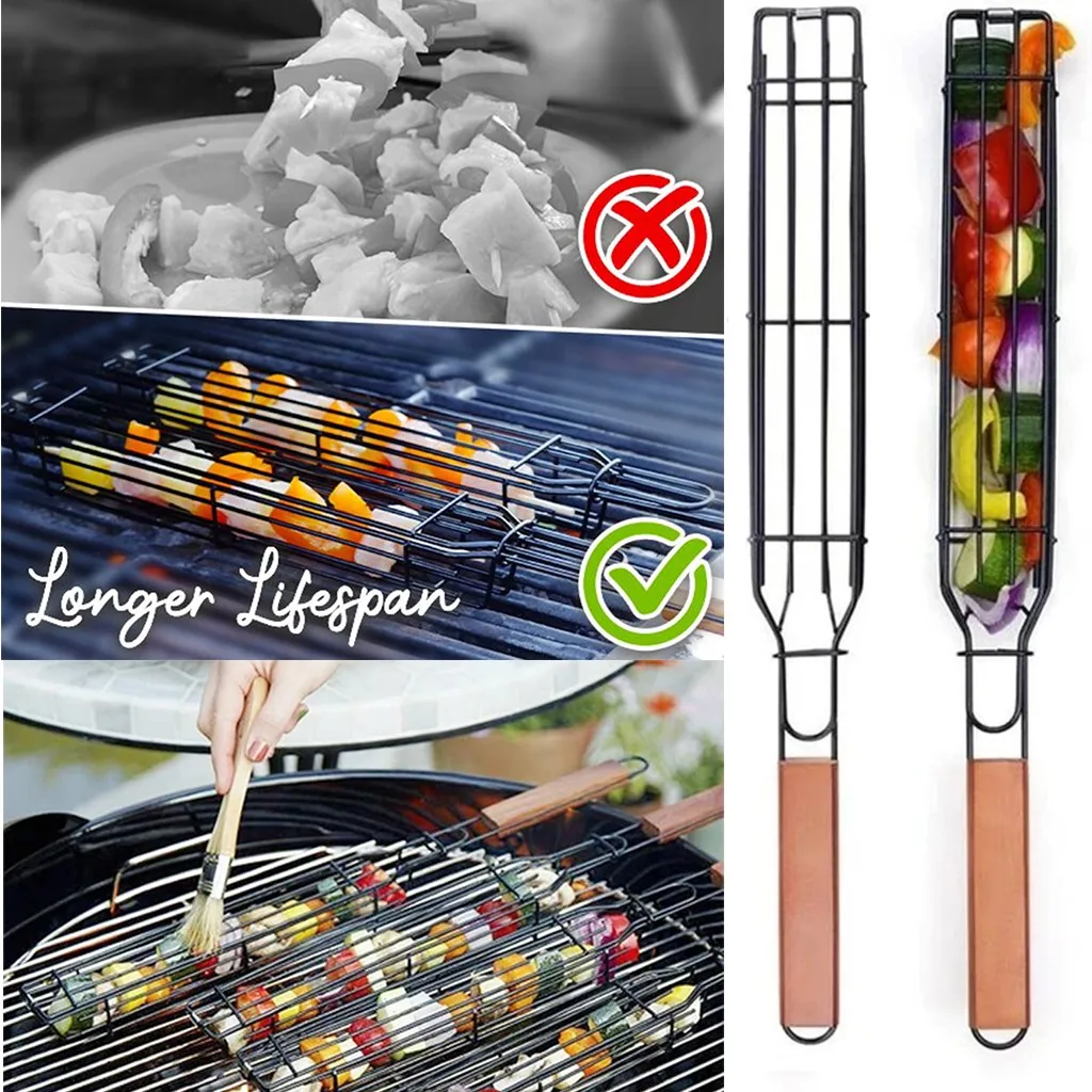

New Portable BBQ Grilling Basket Stainless Steel Nonstick Barbecue Grill Basket Tools Grill Mesh for Meat Hamburger BBQ Tools