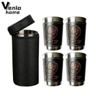 Фляжка для вина из нержавеющей стали, 12 унции, с чехлом для из искусственной кожи, для отдыха на открытом воздухе, путешествий, алкоголь виски, 4 шт.