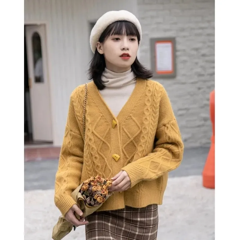 

2021 New Women Knitted Cardigans Sweater Tops Solid Casual Sweater V neck Button Long Sleeve Fashion Spring Autumn Coat Female