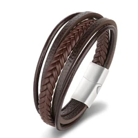 european and american vintage cowhide rope hand woven leather stainless steel leather titanium steel mens bracelet