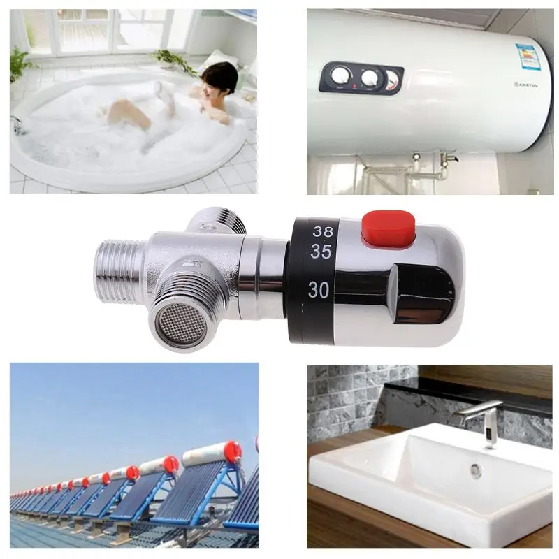 

Metal Thermostatic Mixing Valve Bathroom Faucet Temperature Mixer Control Valve for Home Solar Energy Water Heater Pipe Use