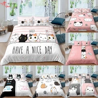 cute pet cats bedding set cartoon kitten printed duvet cover pillowcase set for girl twin full king double sizes home bedclothes
