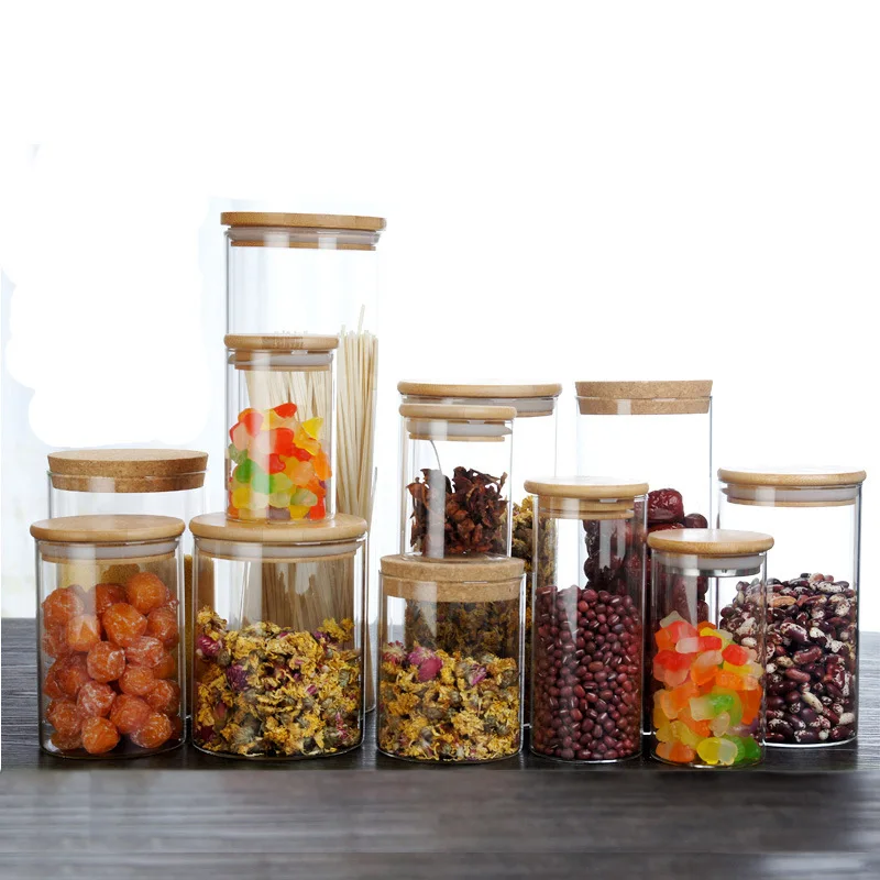 Стеклянная бутылка для хранения стеклянная с бамбуковой крышкой | Дом и сад