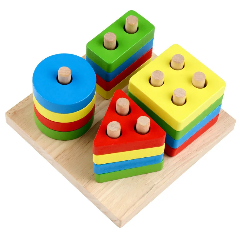 

Children Colorful Column Geometric Shape Wood Domino Blocks Kits Early Educational Games Bricks Toys For Kids Gift