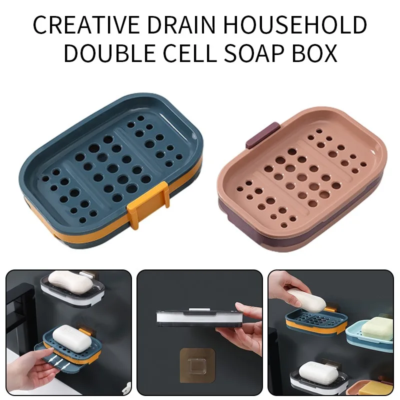 

Double-Layer Soap Sponge Storage Tray with Drainage Design Wall-Mounted Punch-Free Creative Soap Drain Rack for Bathroom Kitchen