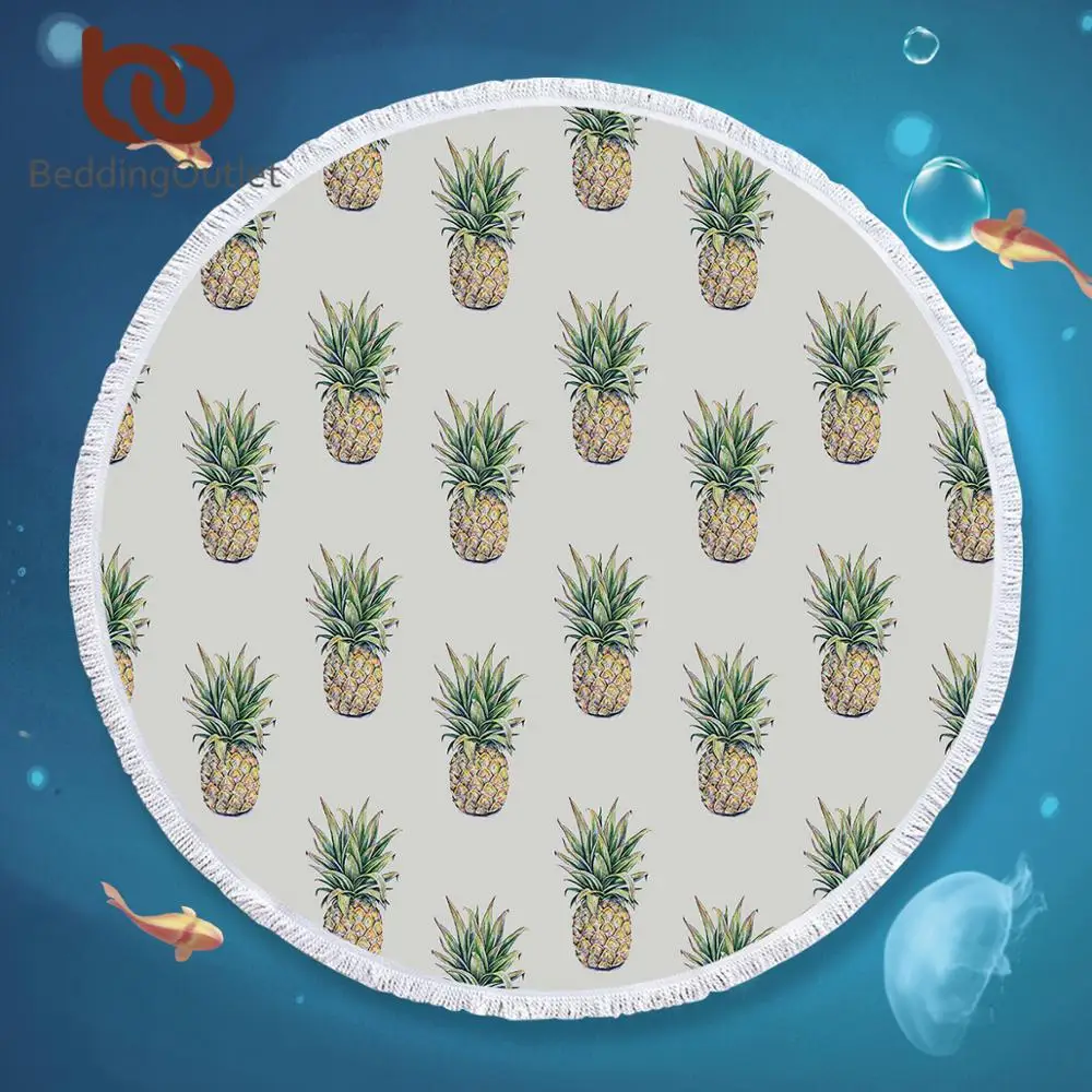 

BeddingOutlet Pineapple Round Beach Towel for Adults Fruit Printed Large Summer Microfiber Towel Kids Toalla 150cm Yoga Mat