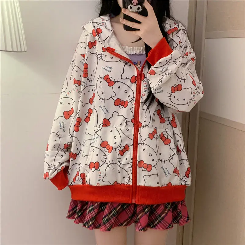 

Kawaii Cartoon Sweatshirt Female Harajuku Cute Streetwear Funny Zipper Hoodies Women Anime Teens Pullover Oversized E Girl Top