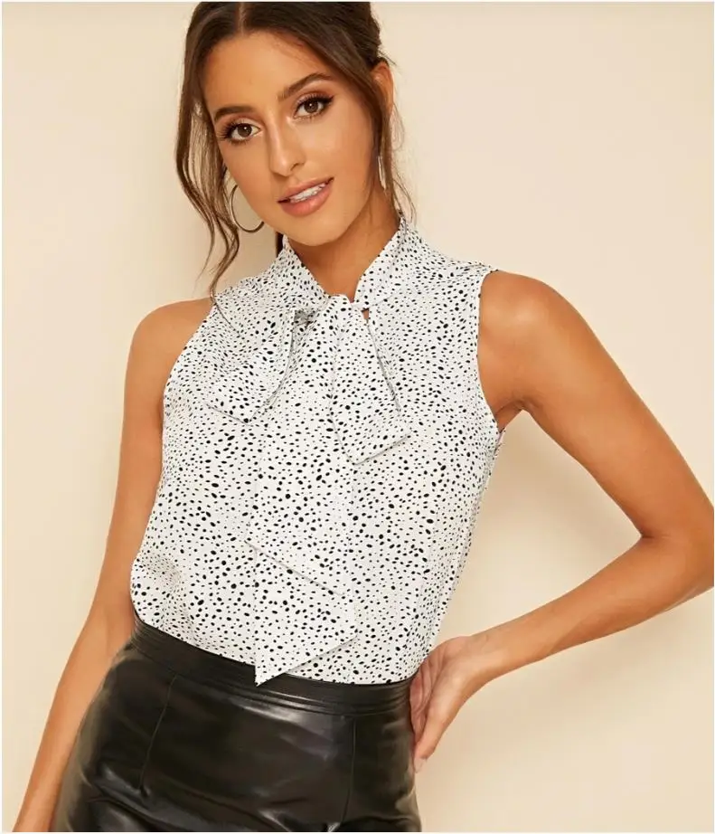 Женская шифоновая рубашка без рукавов с воротником-стойкой галстуком-бабочкой