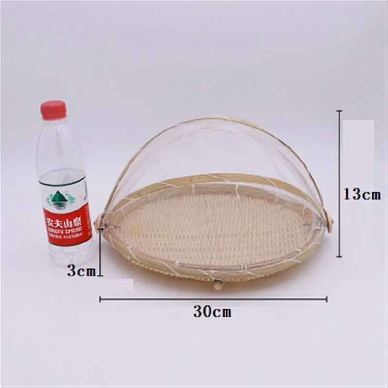 

Handmade Bamboo Storage Basket Dust Proof Picnic Fruit Vegetable Tray With Gauze Cover Kitchen Living Room Bread Organizer