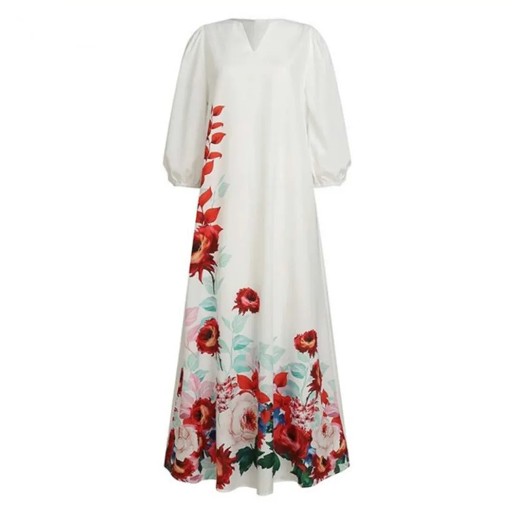 

Maxi Dress Puff Sleeve V Neck Half Sleeve Floral Printed A Line Dress Clothing Womens 2020