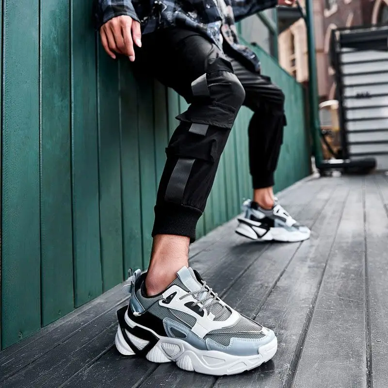 

High Quality Men Shoes Winter Fashion Light Height Increasing Man Chunky Sneakers Lace Up Sport Street Gray Green Male Footwear