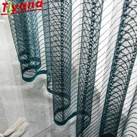 luxury blue lace stripes geometric curtains cloth for living room modern art hollow out gauzeyarn for bedroom vt